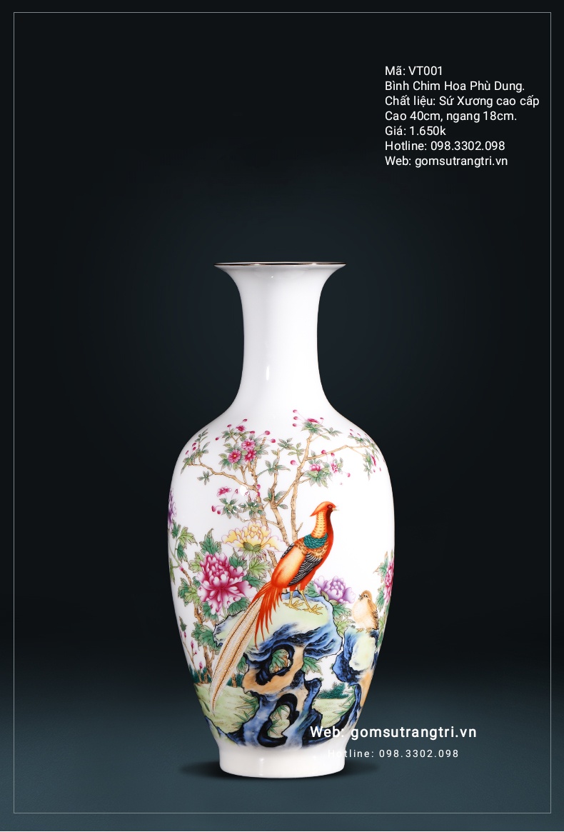 Bình Sứ Xương Chim Trĩ - Hoa Phù Dung